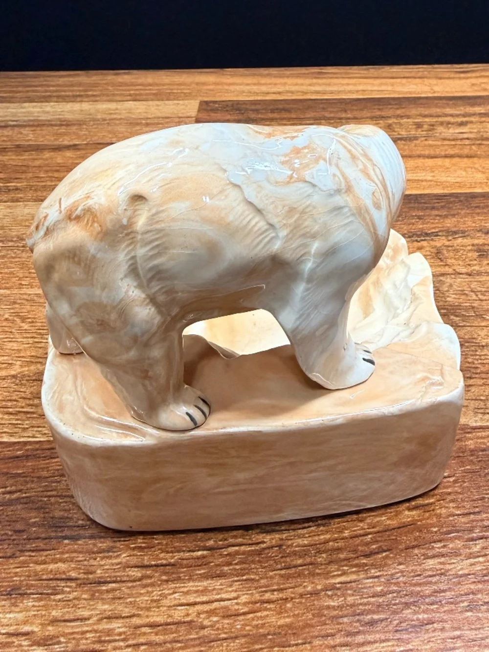 Alaska Clay Grizzly Bear with Fish Ashtray by Marie Pouch L - Ketchikan